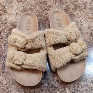 2 Strap Slippers Fluffy sandal Khaki Tan shoes Size 11
